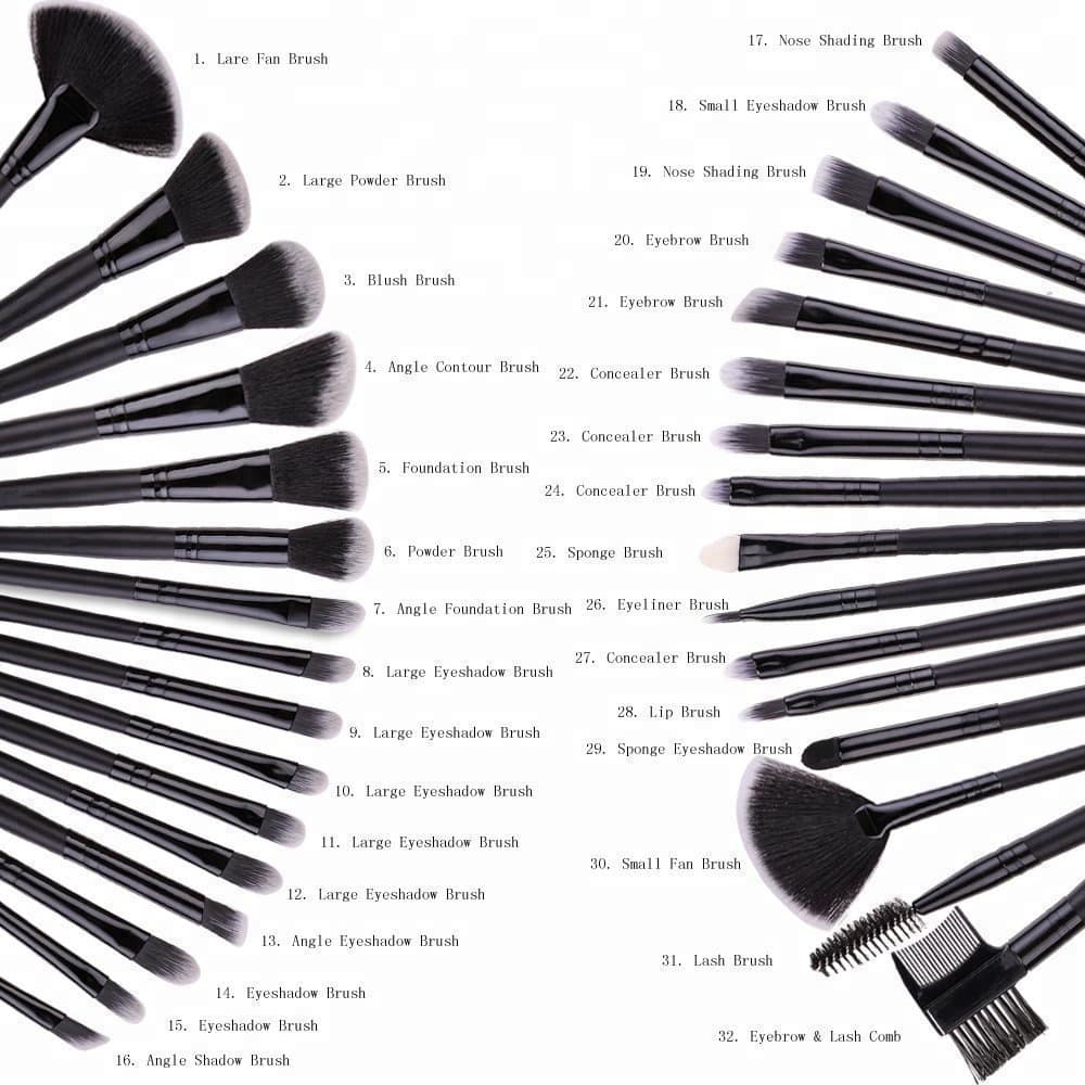 Professional Cosmetic Eyebrow Face Blush Foundation Powder Brush Makeup Tools 32 Pcs Makeup Brush Set 32 Piece - Image 3