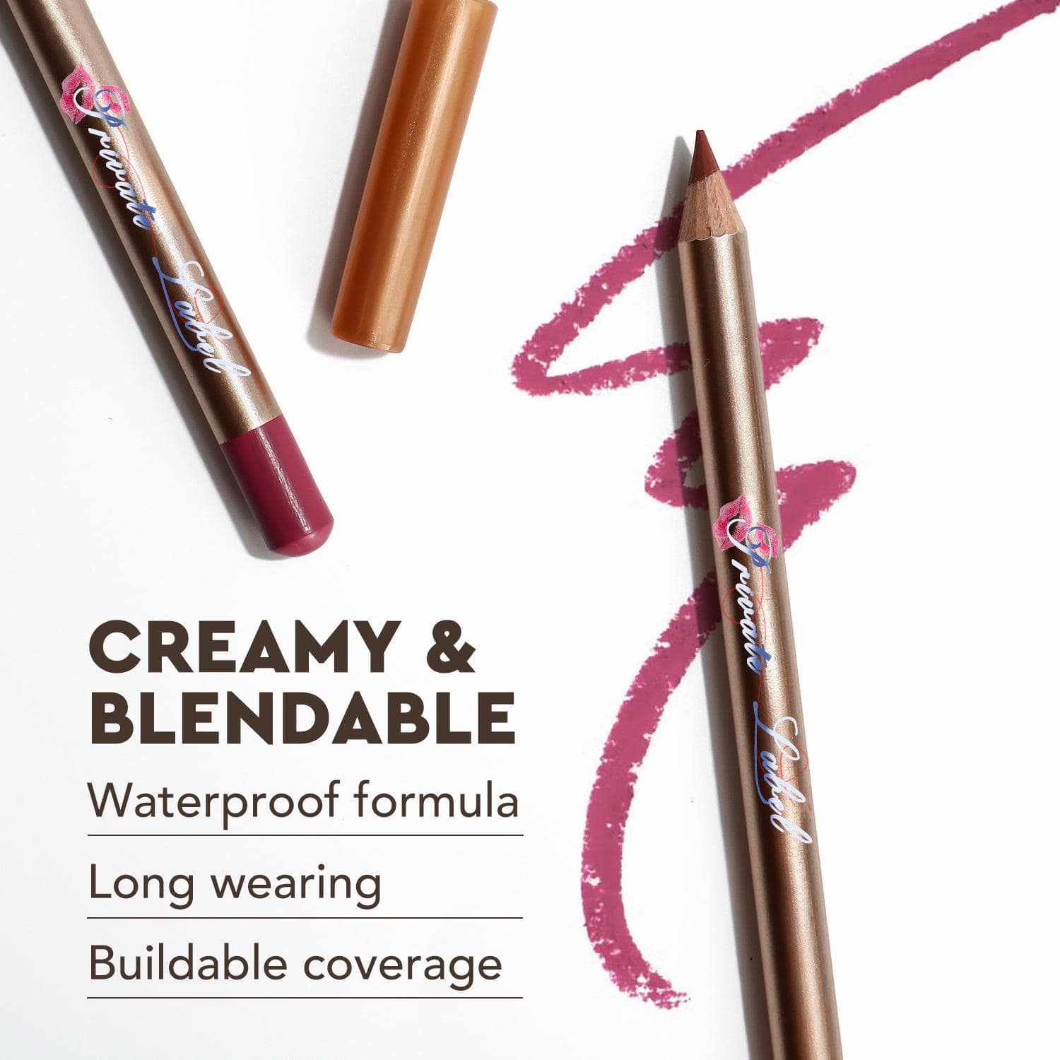 Lilywild Wholesale Luxury Gold Dark Brown Private Label Peel Off Transfer Proof Vegan Waterproof Smooth Creamy Custom Lip Liners