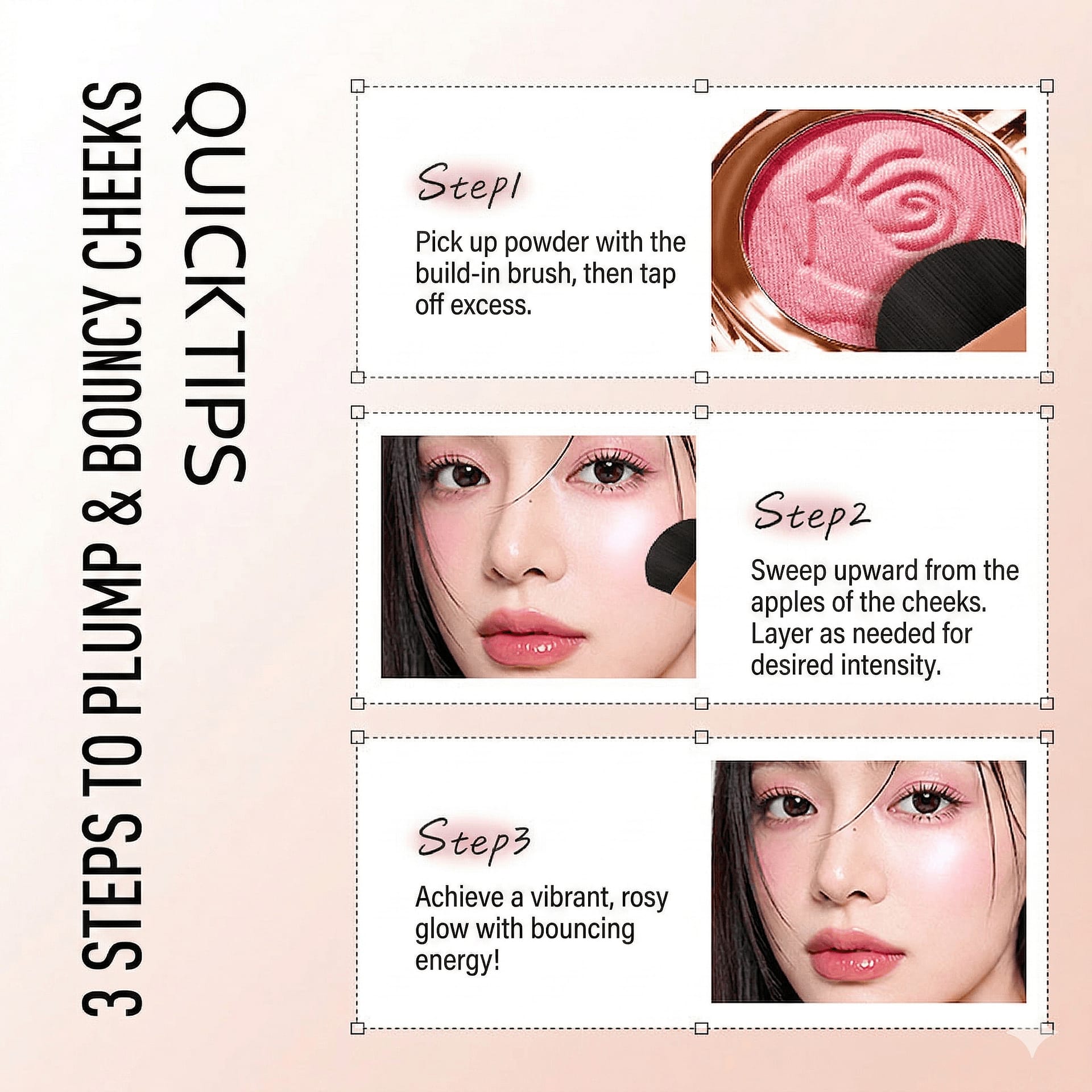 Rose Flower Shaped Powder Blush Waterproof Long Lasting Private Label High Pigment Rose Gold Compact Face Blusher with Mirror - Image 6