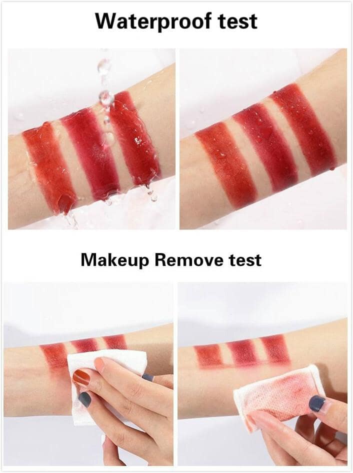 Waterproof lip liner smudge proof and long lasting performance demonstration showing makeup durability and transfer resistance.