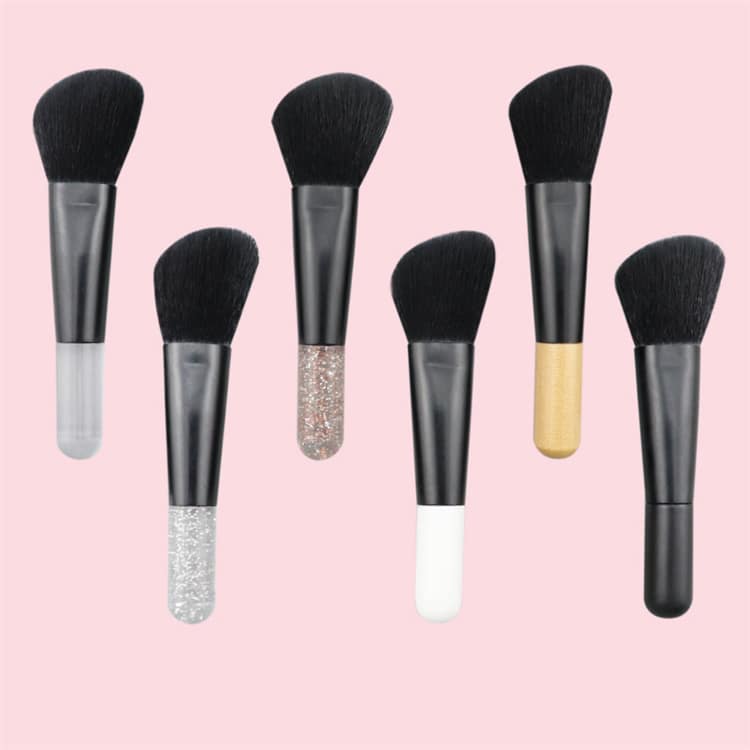 Private Label Vegan Eco Travel Portable Contour Angle Brush Makeup Small Black Wooden Clear Handle Single Mini Blush Brush - Image 4