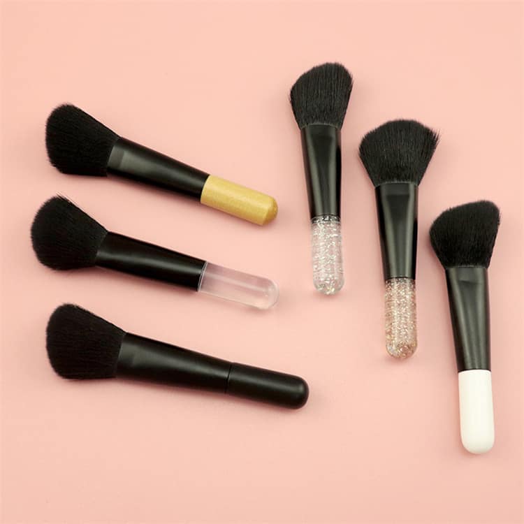 Private Label Vegan Eco Travel Portable Contour Angle Brush Makeup Small Black Wooden Clear Handle Single Mini Blush Brush