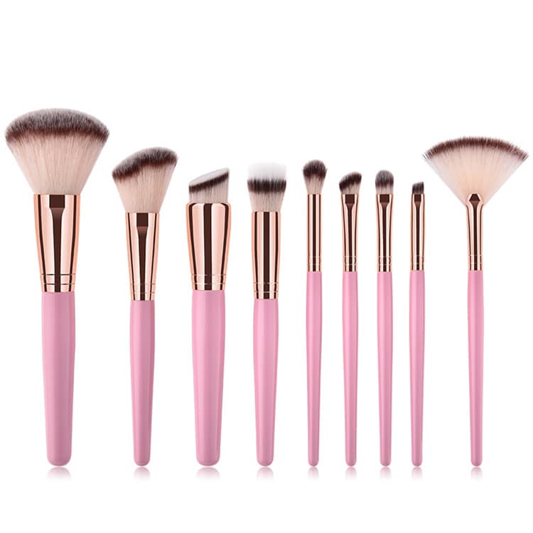 9pcs Pink and Gold Makeup Brush Sets Hot Makeup Brushes Pink Private Label Custom Packaging