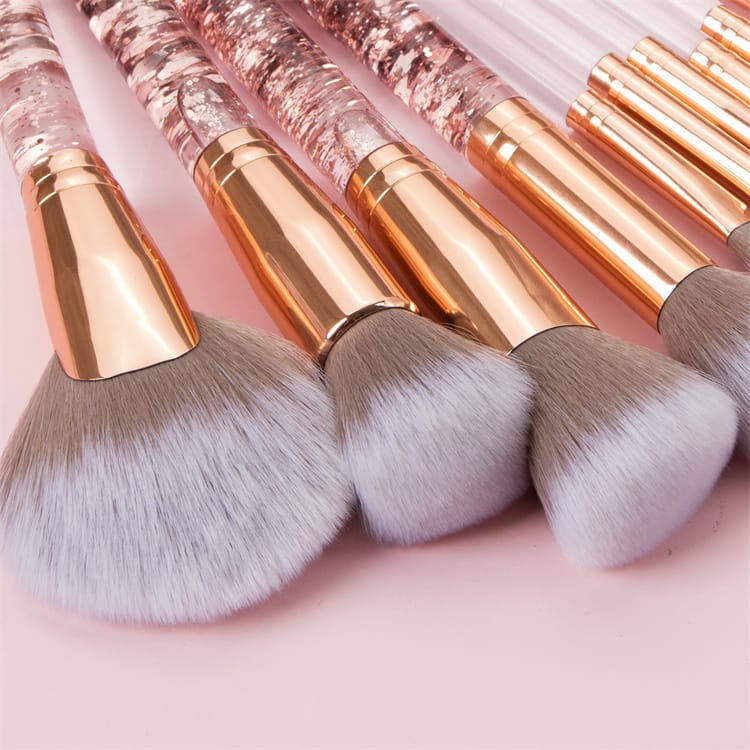 Luxury 10 Pcs Crystal Brushes Transparent Rose Gold Green Diamond Handle Makeup Brush Set - Image 3