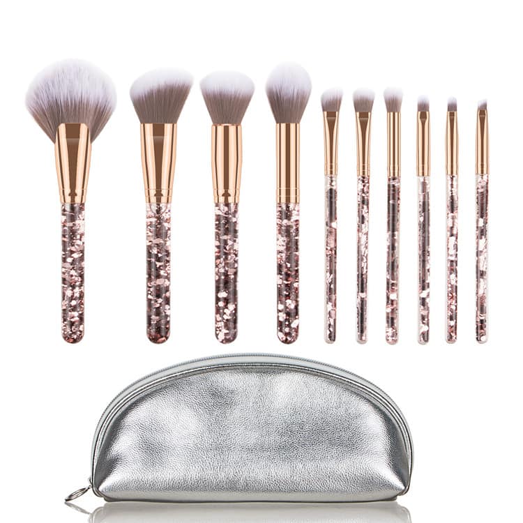 Luxury 10 Pcs Crystal Brushes Transparent Rose Gold Green Diamond Handle Makeup Brush Set