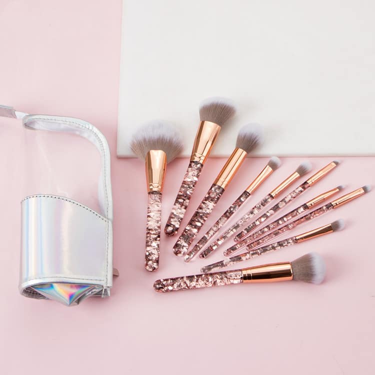 Luxury 10 Pcs Crystal Brushes Transparent Rose Gold Green Diamond Handle Makeup Brush Set - Image 5