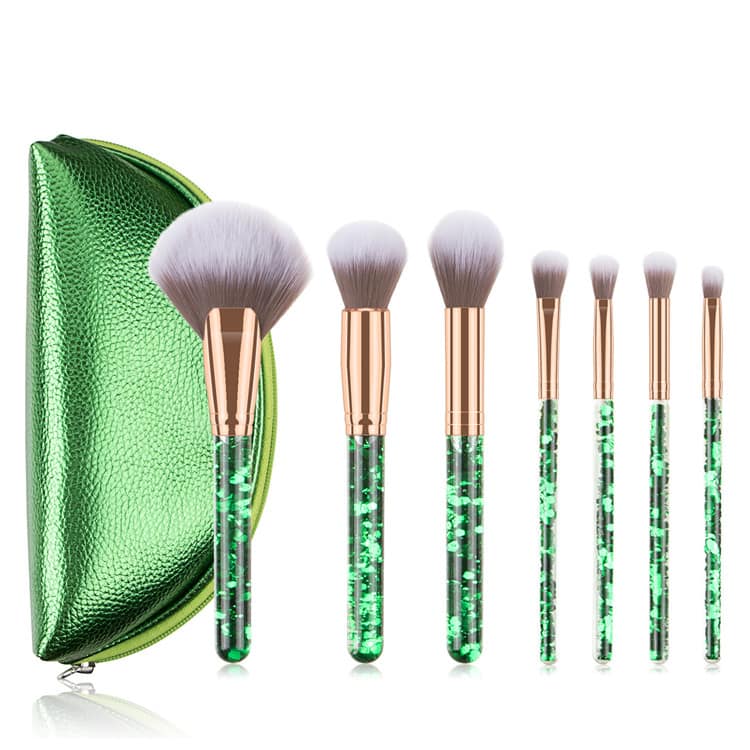 Luxury 10 Pcs Crystal Brushes Transparent Rose Gold Green Diamond Handle Makeup Brush Set - Image 7
