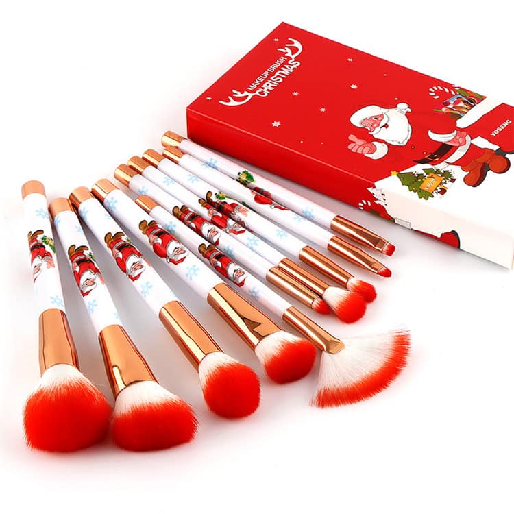 Private Label 10pcs Makeup Brush Christmas Gift Pro Good Quality Custom Makeup Brush Set 10 Pcs