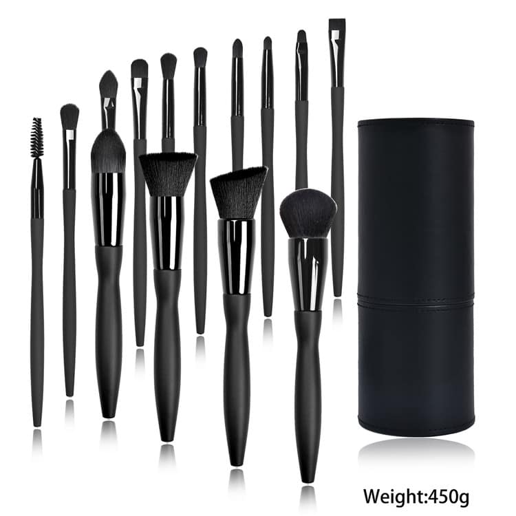 Best Selling 14pcs OEM Black Makeup Brush Set Black Diamond With PU Bag or Gift Box Cylinder Package