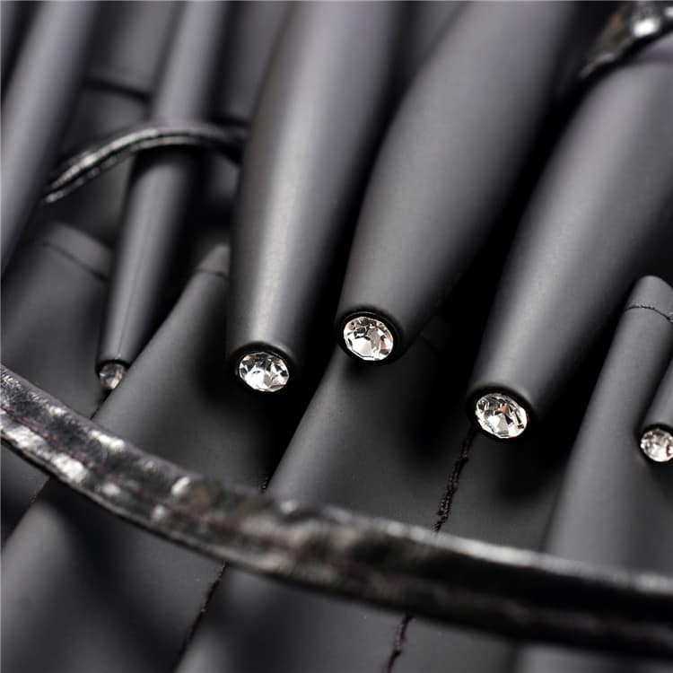 Best Selling 14pcs OEM Black Makeup Brush Set Black Diamond With PU Bag or Gift Box Cylinder Package - Image 4