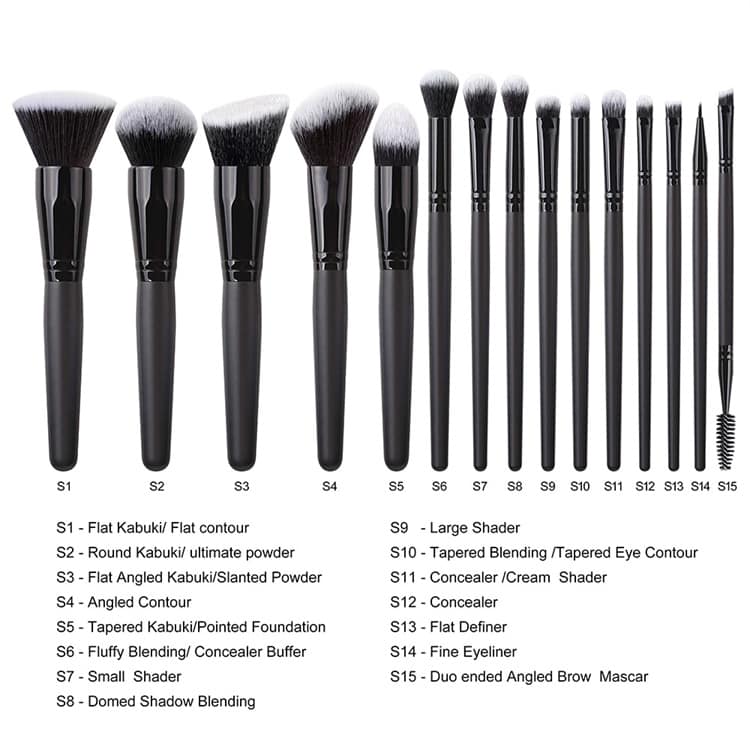 15pcs Pcs Private Label Face Synthetic Black Brush Makeup Set Professional - Image 5