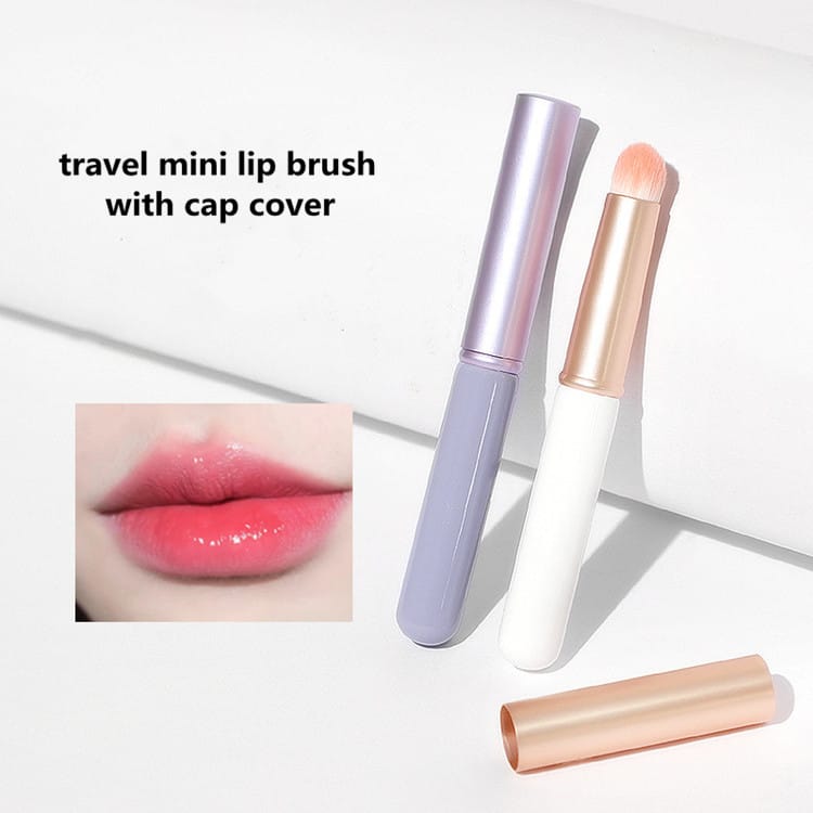 Small Luxury Tube Pink Purple Wood Make up Blending Lip Scrub Applicator Brush Round Custom Soft Makeup Lip Smudge Brush for Lip