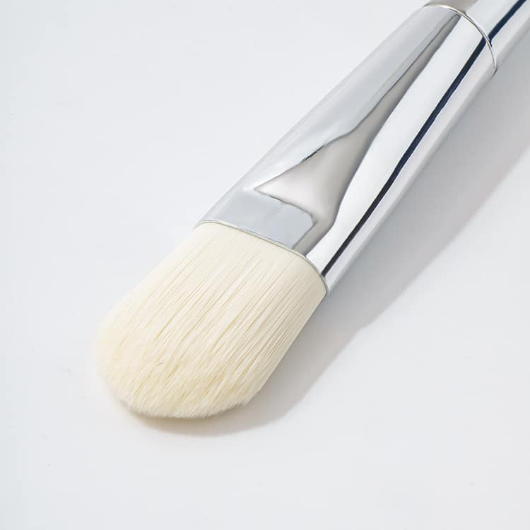New Design Nice Soft Vegan White Silver Plastic Fan Clay Face Mask Brush Foundation Applicator Logo Custom-Facial-Mask-Brush - Image 6