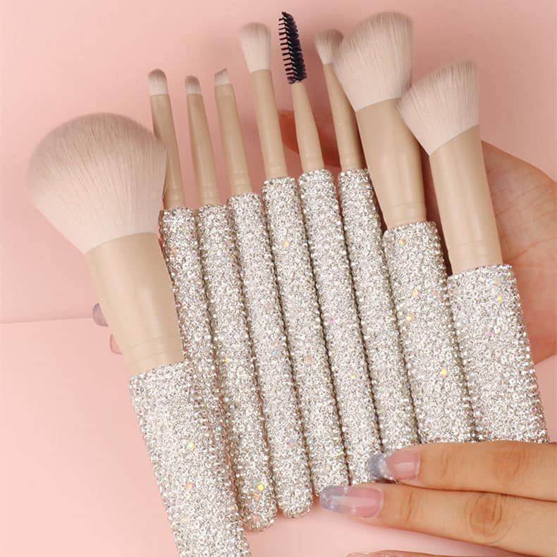 Lilywild Custom Logo 9 Pcs Diamond Vegan Makeup Brush Foundation Brush Synthetic Hair Brochas De Maquillaje Makeup Brush Set - Image 4
