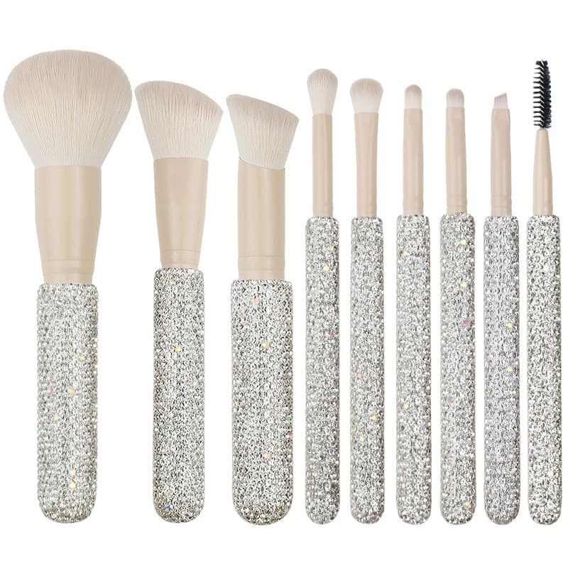 Lilywild Custom Logo 9 Pcs Diamond Vegan Makeup Brush Foundation Brush Synthetic Hair Brochas De Maquillaje Makeup Brush Set